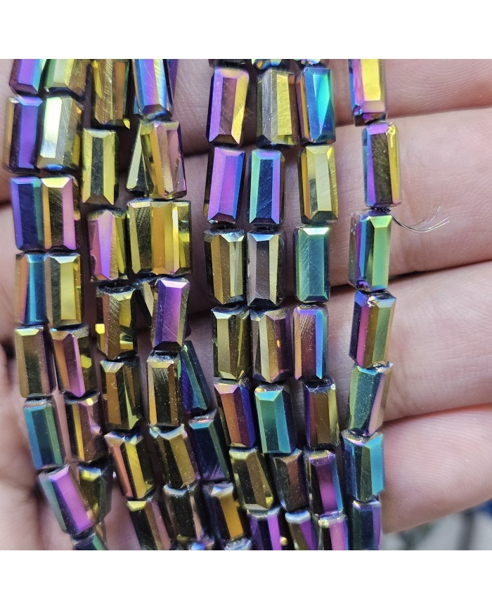 6mm İpe Dizili Baget Kristal Boncuk Metalik Kaplama Gökkuşağı - 1 Dizi