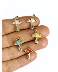 Pirinç Zirkon Mineli Mantar Kolye Bileklik Ucu Charm Sarı 1 Adet