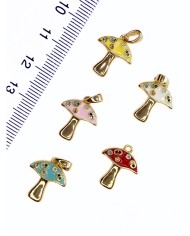 Pirinç Zirkon Mineli Mantar Kolye Bileklik Ucu Charm Sarı 1 Adet