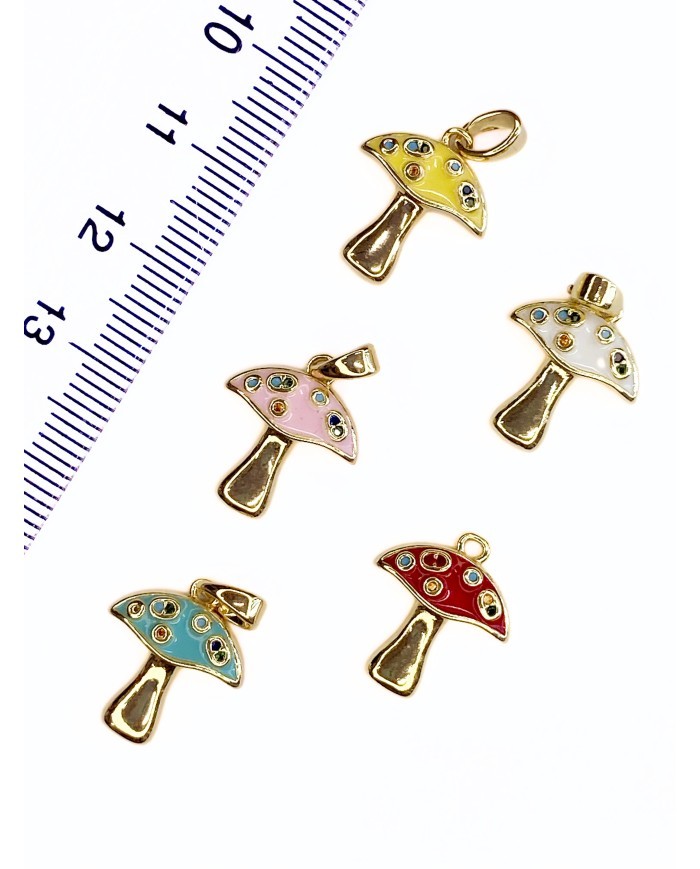 Pirinç Zirkon Mineli Mantar Kolye Bileklik Ucu Charm Kırmızı 1 Adet