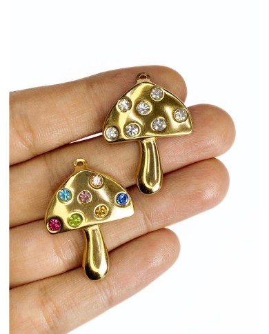 Çelik Taşlı Mantar Kolye Bileklik Ucu Charm Renkli 1 Adet