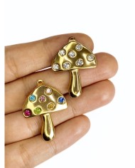 Çelik Taşlı Mantar Kolye Bileklik Ucu Charm Şeffaf 1 Adet