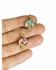 Pirinç Zirkon Mineli Mantar Kolye Bileklik Ucu Charm Mor 1 Adet