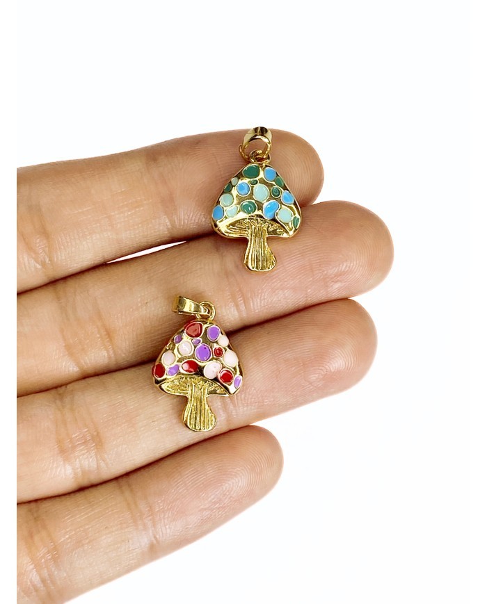 Pirinç Zirkon Mineli Mantar Kolye Bileklik Ucu Charm Mavi 1 Adet