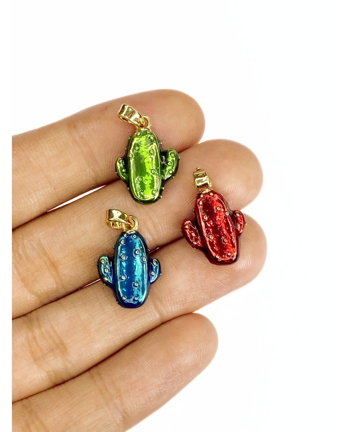 Pirinç Zirkon Mineli Kaktüs Kolye Bileklik Ucu Charm Yeşil 1 Adet