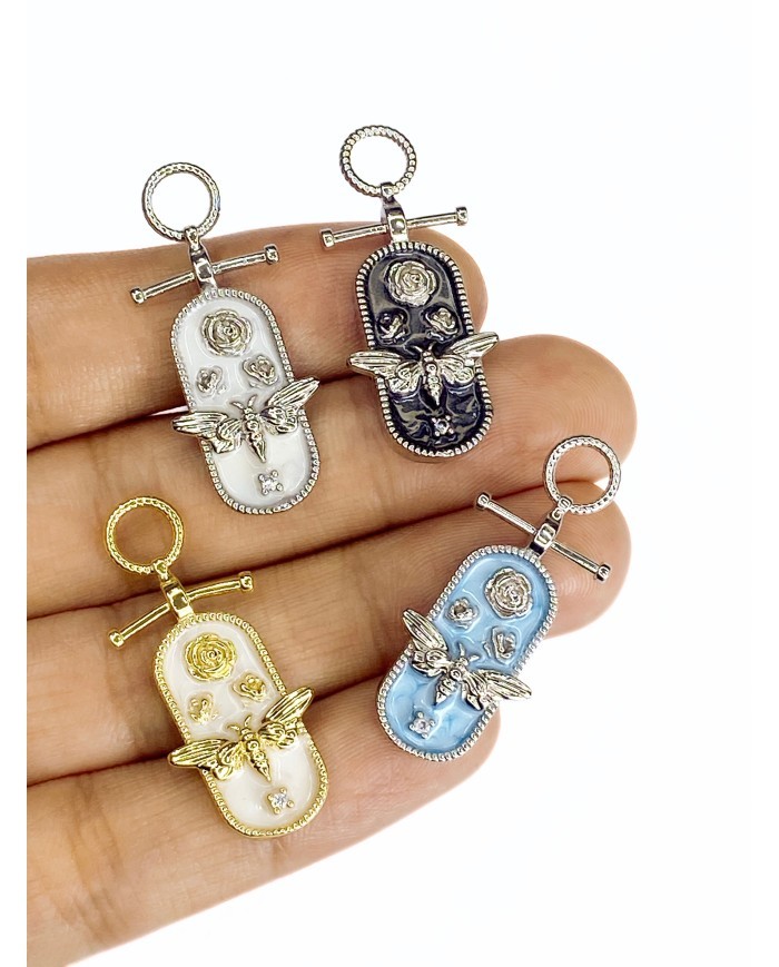 Pirinç Zirkon Mineli Plaka Kelebek Lale Kolye Bileklik Ucu Charm Mavi 1 Adet