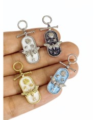 Pirinç Zirkon Mineli Plaka Kelebek Lale Kolye Bileklik Ucu Charm Siyah 1 Adet