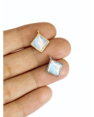 Pirinç Zirkon Taşlı Kare Kolye Bileklik Ucu Charm Gümüş 1 Adet