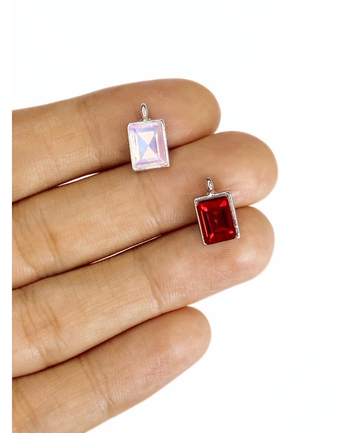 Pirinç Zirkon Taşlı Dikdörtgen Kolye Bileklik Ucu Charm Pembe 1 Adet