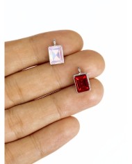 Pirinç Zirkon Taşlı Dikdörtgen Kolye Bileklik Ucu Charm Pembe 1 Adet