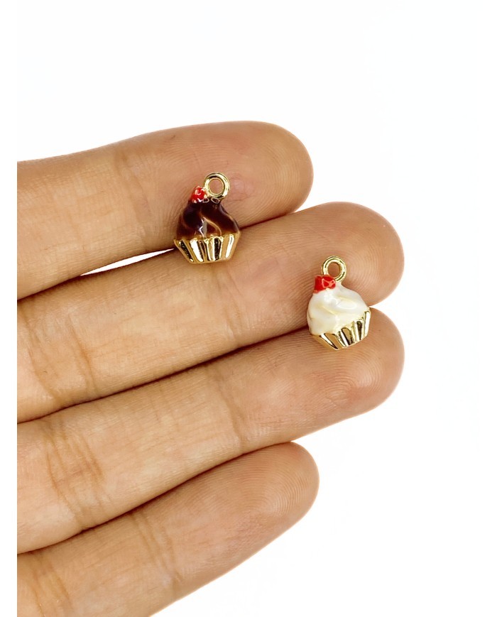 Pirinç Zirkon Mineli Kap Kek Kolye Bileklik Ucu Charm Sarı 1 Adet