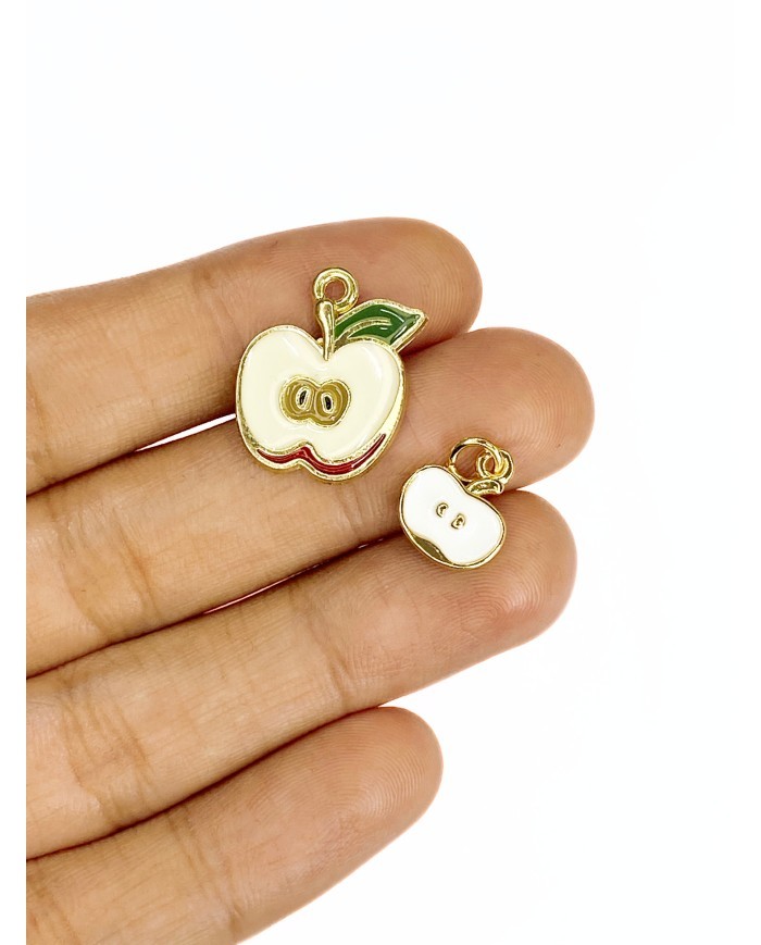 Pirinç Zirkon Mineli Küçük Yarım Elma Kolye Bileklik Ucu Charm 1 Adet