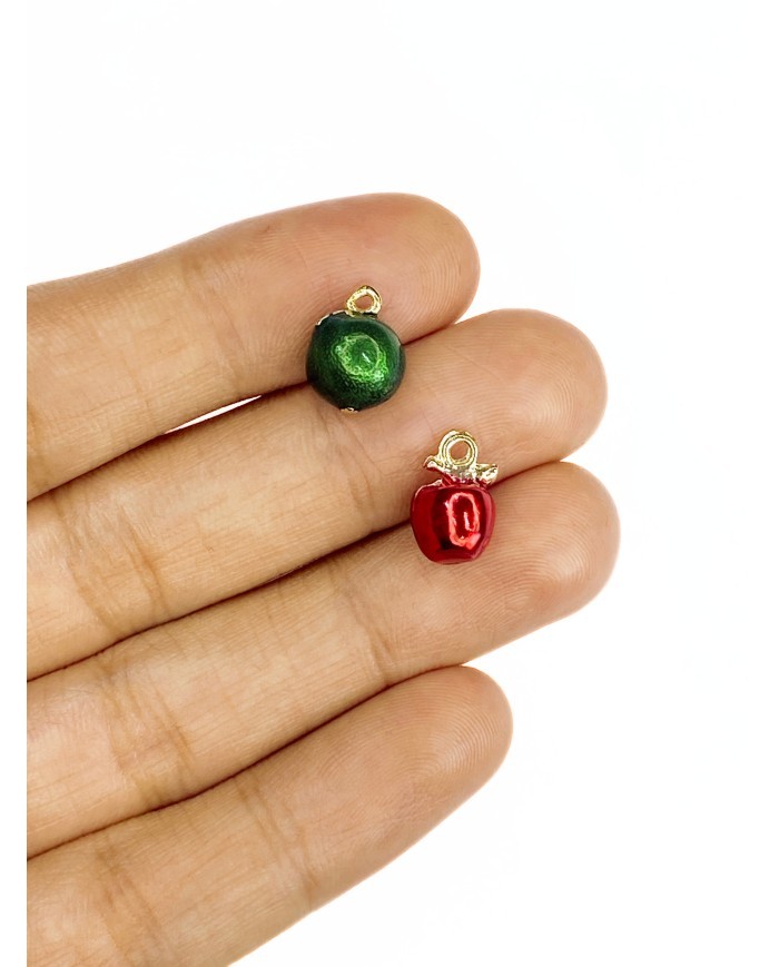 Pirinç Zirkon Mineli Elma Kolye Bileklik Ucu Charm Yeşil 1 Adet