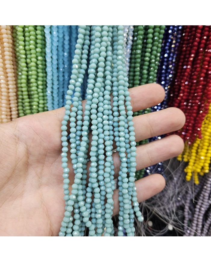 4mm İpe Dizili Kristal Boncuk Mat Açık Turkuaz - 10 Dizi