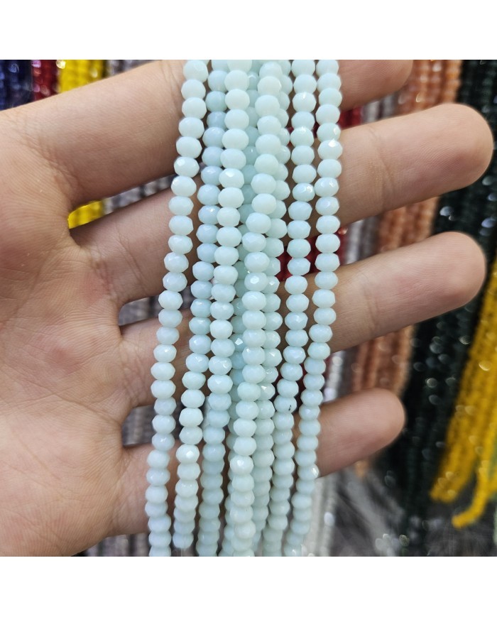 4mm İpe Dizili Kristal Boncuk Mat Açık Mavi - 10 Dizi