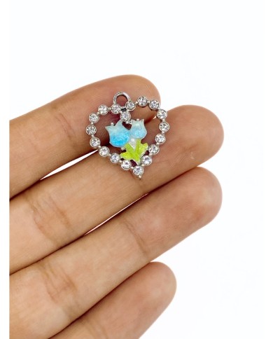 Pirinç Zirkon Taşlı Kalpli Gül Bileklik Ucu Charm 1 Adet