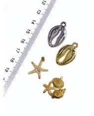 Pirinç Zirkon Mineli Deniz Kabuğu Bileklik Ucu Charm Gümüş 1 Adet