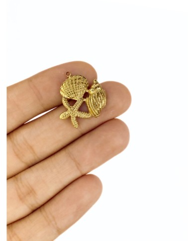Çelik Mineli Deniz Yıldızı ve Kabukları Bileklik Ucu Charm Altın 1 Adet