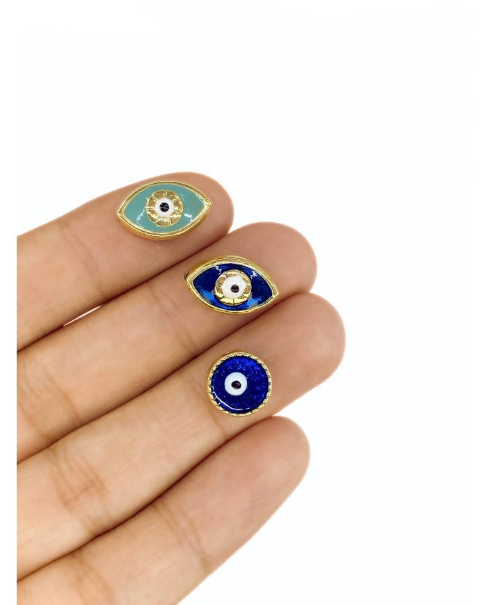 Pirinç Zirkon Mineli Yuvarlak Göz Kolye Bileklik Ucu Charm Lacivert 1 Adet