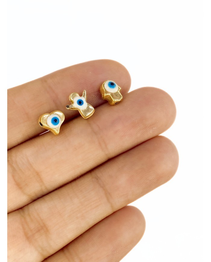 Pirinç Zirkon Mineli Kalp Mineli Göz Kolye Bileklik Ucu Charm 1 Adet