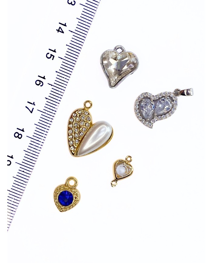 Pirinç Zirkon Taşlı Kalp Kolye Bileklik Ucu Charm 1 Adet