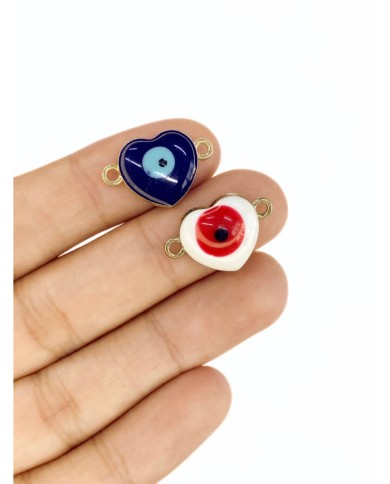 Pirinç Zirkon Mineli Nazar Kalp Kolye Bileklik Ucu Charm Lacivert 1 Adet