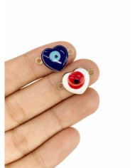 Pirinç Zirkon Mineli Nazar Kalp Kolye Bileklik Ucu Charm Lacivert 1 Adet