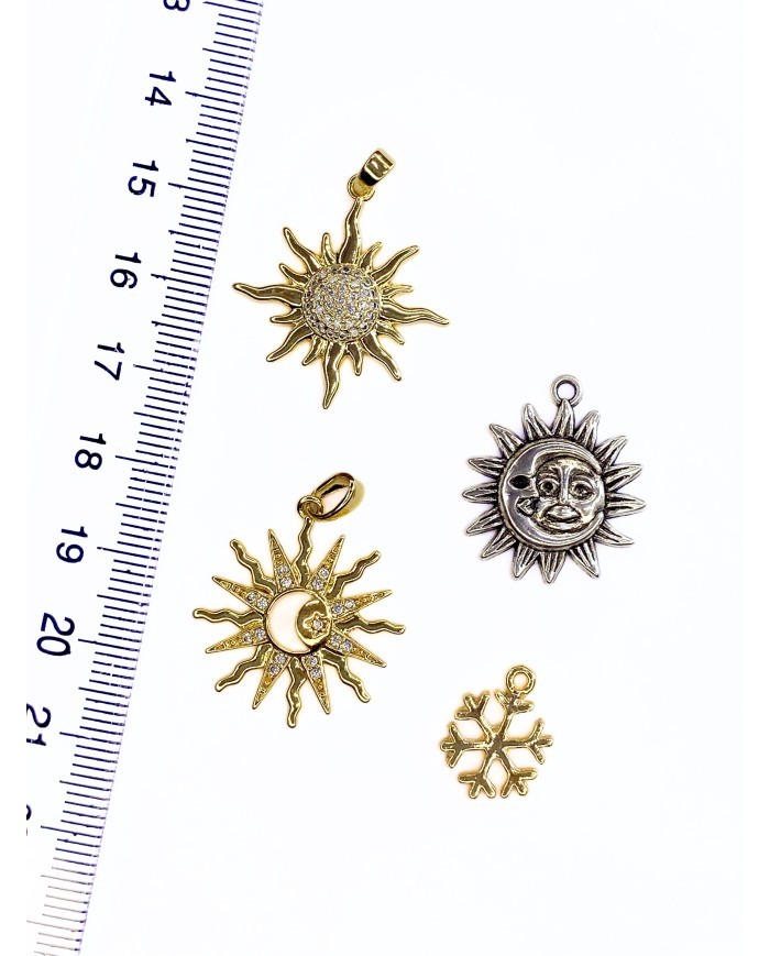 Pirinç Zirkon Taşlı Güneş Kolye Bileklik Ucu Charm 1 Adet