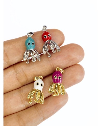 Pirinç Zirkon Mineli Ahtapot Kolye Bileklik Ucu Charm Gümüş Kırmızı 1 Adet