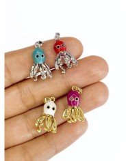 Pirinç Zirkon Mineli Ahtapot Kolye Bileklik Ucu Charm Gümüş Mavi 1 Adet