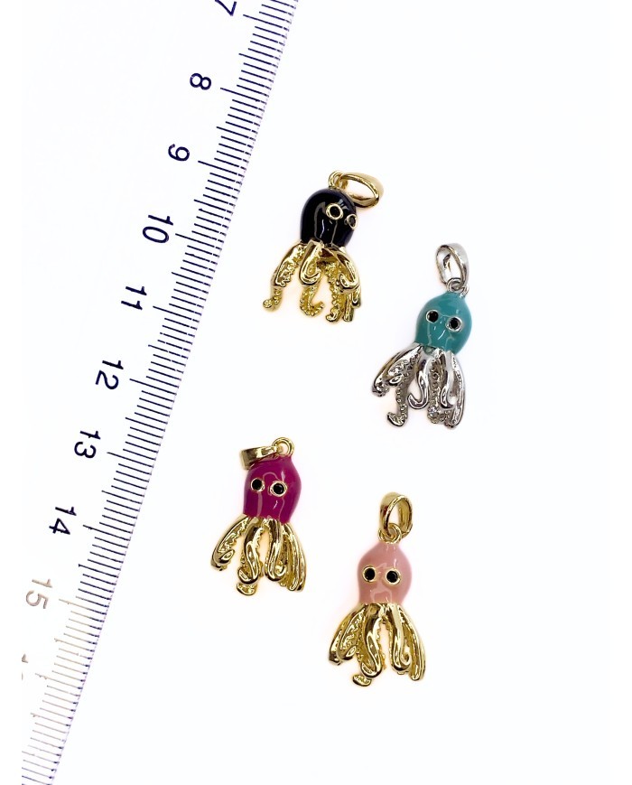 Pirinç Zirkon Mineli Ahtapot Kolye Bileklik Ucu Charm Gümüş Pembe 1 Adet