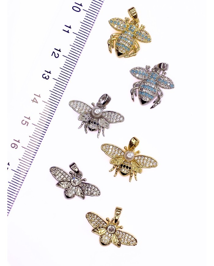 Pirinç Zirkon Taşlı İncili Arı Kolye Bileklik Ucu Charm Altın 1 Adet