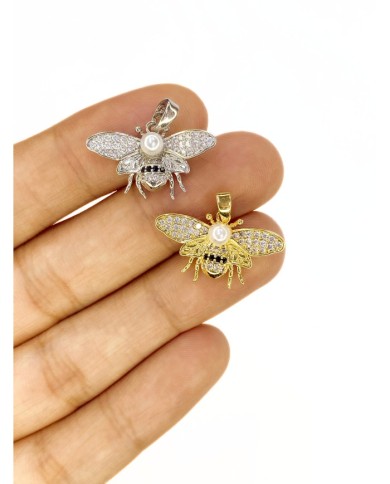 Pirinç Zirkon Taşlı İncili Arı Kolye Bileklik Ucu Charm Gümüş 1 Adet