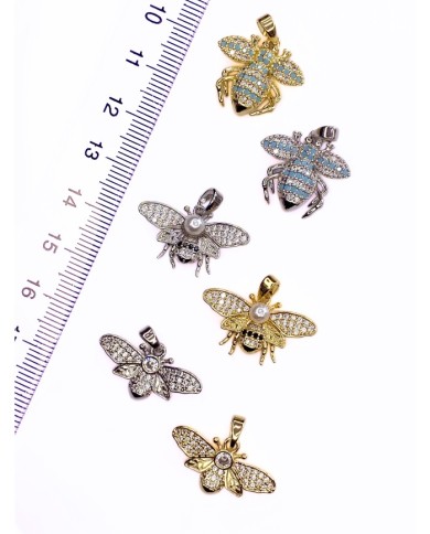 Pirinç Zirkon Taşlı İncili Arı Kolye Bileklik Ucu Charm Gümüş 1 Adet