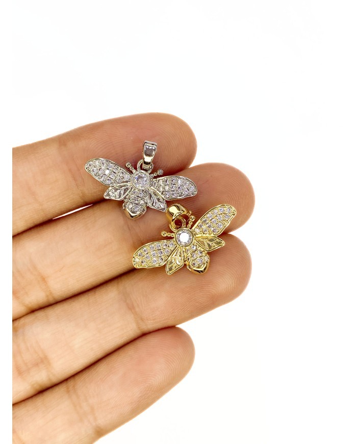 Pirinç Zirkon Taşlı Arı Kolye Bileklik Ucu Charm Altın 1 Adet