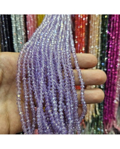 4mm İpe Dizili Kristal Boncuk Şeffaf Janjanlı Lila - 10 Dizi