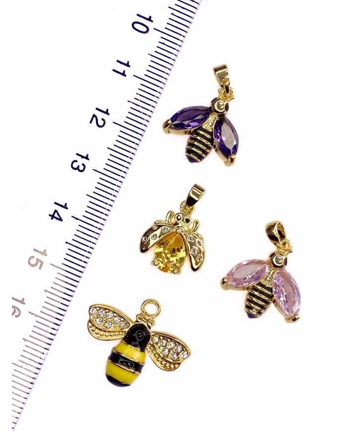 Pirinç Zirkon Taşlı Arı Kolye Bileklik Ucu Charm 1 Adet
