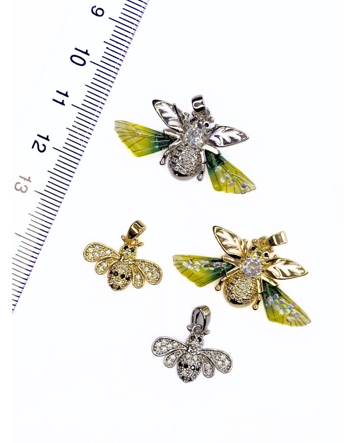 Pirinç Zirkon Taşlı Arı Kolye Bileklik Ucu Charm Altın 1 Adet