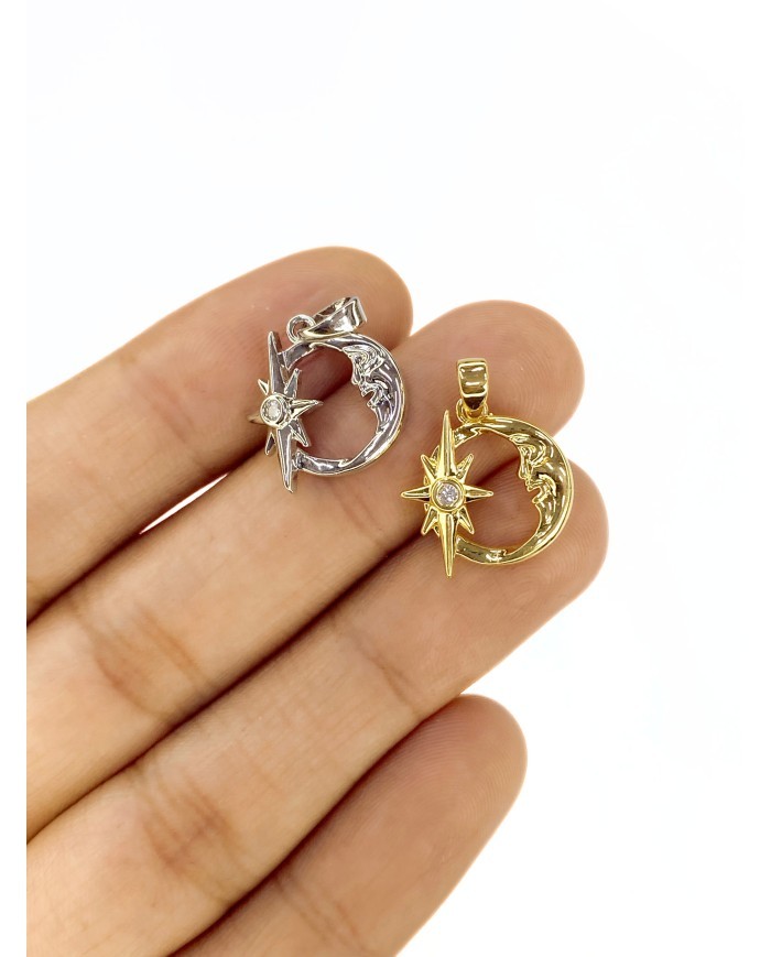 Pirinç Zirkon Taşlı Ay Yıldız Kolye Bileklik Ucu Charm Gümüş 1 Adet