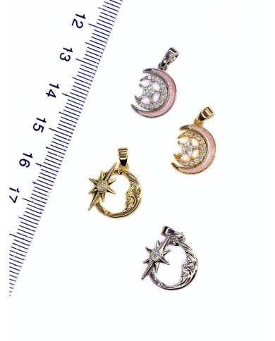 Pirinç Zirkon Taşlı Ay Yıldız Kolye Bileklik Ucu Charm Gümüş 1 Adet