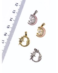 Pirinç Zirkon Taşlı Ay Yıldız Kolye Bileklik Ucu Charm Gümüş Pembe 1 Adet