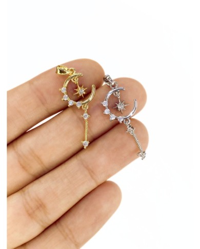 Pirinç Zirkon Taşlı Sallantılı Zirkon Taşlı Ay Yıldız Kolye Bileklik Ucu Charm Gümüş 1 Adet