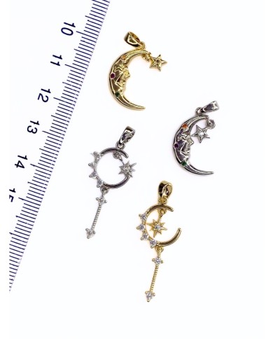 Pirinç Zirkon Taşlı Sallantılı Zirkon Taşlı Ay Yıldız Kolye Bileklik Ucu Charm Gümüş 1 Adet