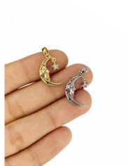 Pirinç Zirkon Taşlı Sallantılı Ay Yıldız Kolye Bileklik Ucu Charm Gümüş 1 Adet