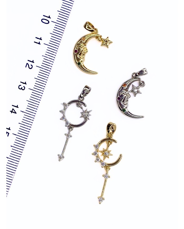 Pirinç Zirkon Taşlı Sallantılı Ay Yıldız Kolye Bileklik Ucu Charm Gümüş 1 Adet
