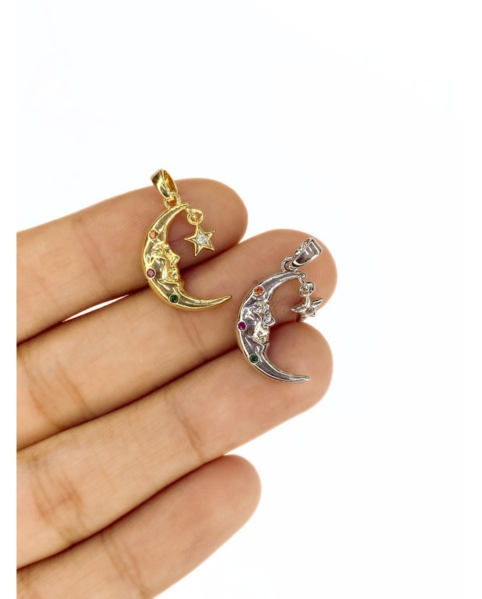 Pirinç Zirkon Taşlı Sallantılı Ay Yıldız Kolye Bileklik Ucu Charm Altın 1 Adet