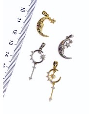 Pirinç Zirkon Taşlı Sallantılı Ay Yıldız Kolye Bileklik Ucu Charm Altın 1 Adet