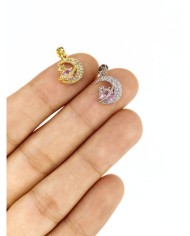 Pirinç Zirkon Taşlı Ay Kolye Bileklik Ucu Charm Gümüş 1 Adet