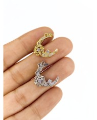 Pirinç Zirkon Taşlı Gül Detaylı Ay Kolye Bileklik Ucu Charm Altın 1 Adet