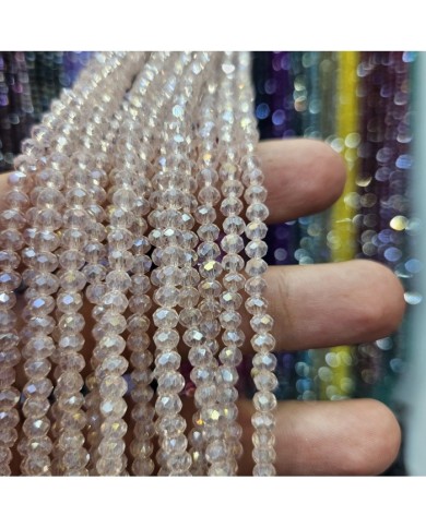 4mm İpe Dizili Kristal Boncuk Şeffaf Açık Şampanya - 10 Dizi